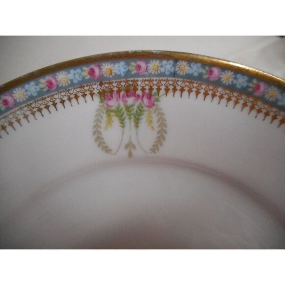 5 Bread Dessert plates Floral HULSCHENREUTHER SELB Bavaria handpainted Blue Gold - Picture 4 of 5